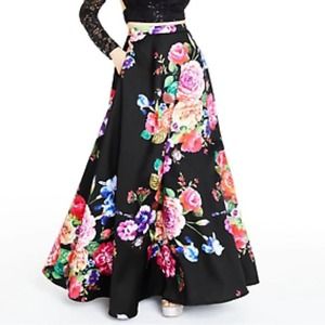 B Darlin Floral Satin Tulle Formal High Waisted Full Skirt Size 16